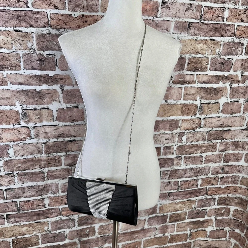 Gunne Sax Jessica McClintock VTG Black Rhinestone Clutch Y2K Evening Bag W/Strap